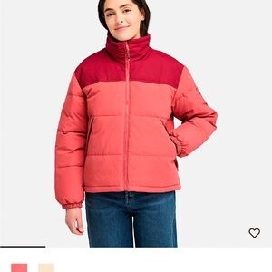 Timberland Women's Two-Tone Puffer Jacket in Red and Coral